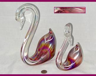 Signed Glass Swans Stuart Abelman