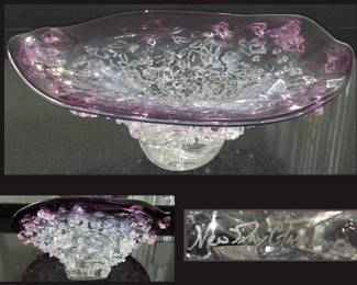 Stunning Large Glass Centerpiece Bowl Signed New Day Glass