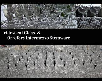 Small Sample of the Loads of Iridescent Glassware and Huge Sets of Orrefors Intermezzo Stemware