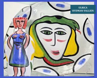 Ulrica Hydman Vallien Signed Kosta Boda Plate and Vase