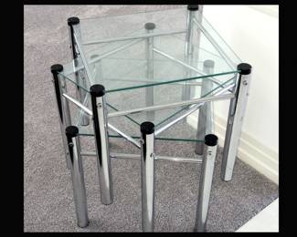 Bauhaus Style Glass and Metal Modernist Nesting Tables