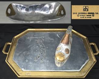 Heavy and Very Substantial David Marshall Brutalist Tray and Bowl Made in Spain and Cool Shoe