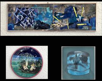 Niederman Signed Mixed Media , Pottery Platter and Family Piece 