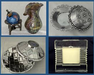 Globe, Pottery, Pewter Pcs and Glass Frame