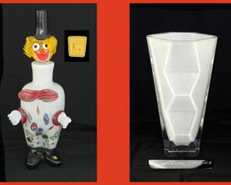 Johans Fors Clown Decanter and Helen Krantz Heavy Tall Vase Signed