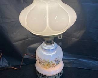 Blue Glass Lamp w/ White Shade 