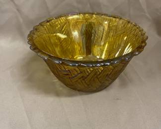 Small Iridescent Glass Basketweave Bowl 