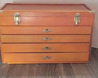 2 4 Drawer, Lift Top Wooden Tool Box contents