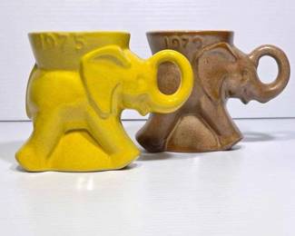 1 1975 and 1979 Frankoma Republican Elephant Mugs