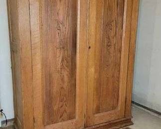1 Antique Oak Armoire with Spoon Carved Doors