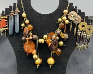 Eclectic Mix Of Artisan Mixed Color Metal Earrings  Statement Necklace