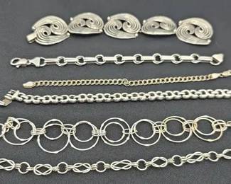 Collection Of 6 Link Bracelets Including Pattern Style 4 Are Stamped 925 Sterling