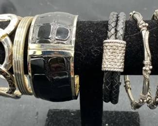 Silver Toned Leather Bangles