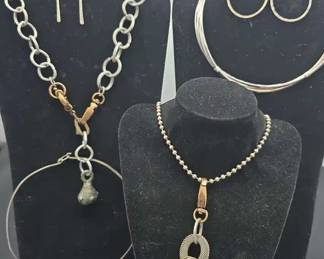 Silver Toned Mixed Metal Necklaces Chunky Pendants  Earrings