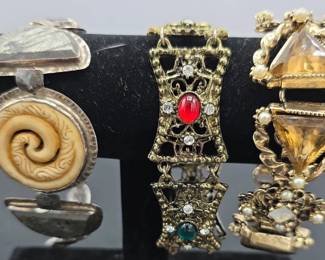 Three Vintage Ornate Panel Bracelets