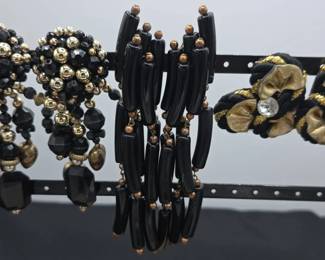 Black Gold Statement Earrings Dangle Metallic Clip Pierced