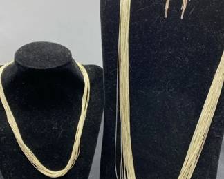  03 Two Native American Sterling Silver Liquid Silver Necklaces Plus Similar Earrings