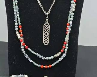 Premier Designs FAST FORWARD Multistrand Necklace  Bracelets Silver Tone, Grey, Red