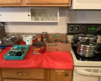 Set of flatware and older tins