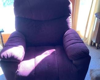 Burgundy recliner/rocker measures 37” w x 28” d x 41” h.  Presale $50