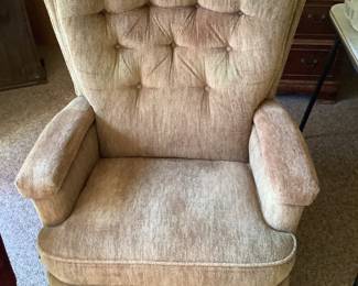 Beige recliner…measures 32” w x 26” d x 39” h.  Presale $65