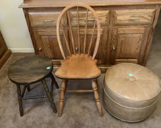 A stool,  single chair and fottstool
