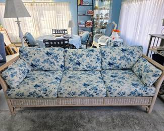 Vintage Upholstered Rattan Sofa