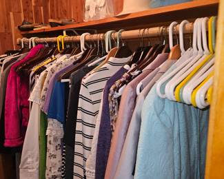 master bedroom closet, Ladies clothes only. suits on left. misc on right plus dressy wear size 10 and Mediums
