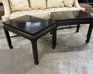 Pair of Vintage Black Laquered Asian Style Side Tables