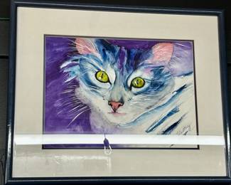 Original signed cat watercolor 