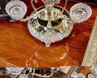 Antique English Silverplate Four armed  Epergne with mirrored tableau 