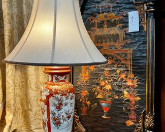 Chinoiserie Decor– art plaque and porcelain vase lamp
