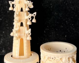 Vintage hand carved statuette and ring