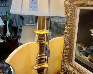 Vintage 46”  extra tall brass table/floor lamp w/shade 