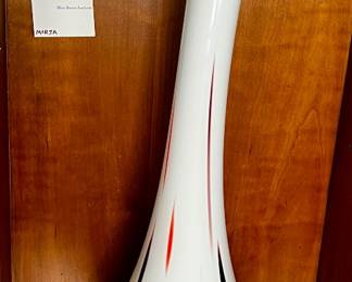 Large white handblown, art glass of vase