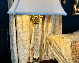 Cut glass & brass Corinthian column table lamp approx. 36” H
