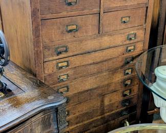 13 Drawer Antique Oak Cartographer's Chest