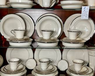 76 pieces of Lenox “Solitaire” fine  china -(10) 7 pc place settings + platter & 2 mint dishes 