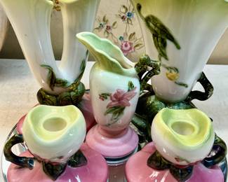Vintage Hull Pottery Woodland Pedestal Vase, Double Bud Vase, candle stick holders and more 