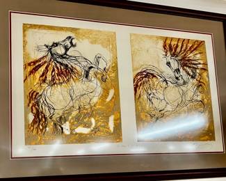 Framed double horse print art