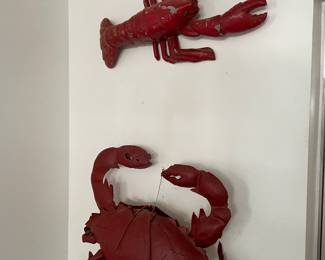 carved wooden main lobster and metal crab