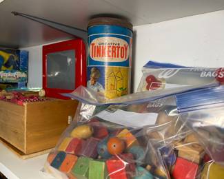 vintage wooden blocks and tinkertoy