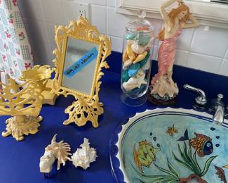 vintage cast aluminum budoir set (paper towel, mirror, candle, soap)