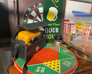 vintage games, darts, camera