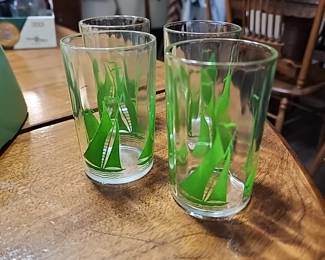 Vintage juice glasses of ships