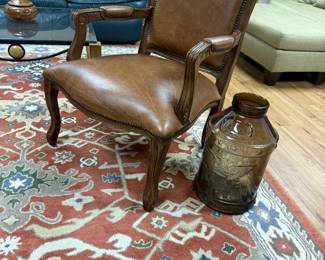 Brown Leather Arm/ Library Chair Louis XV style