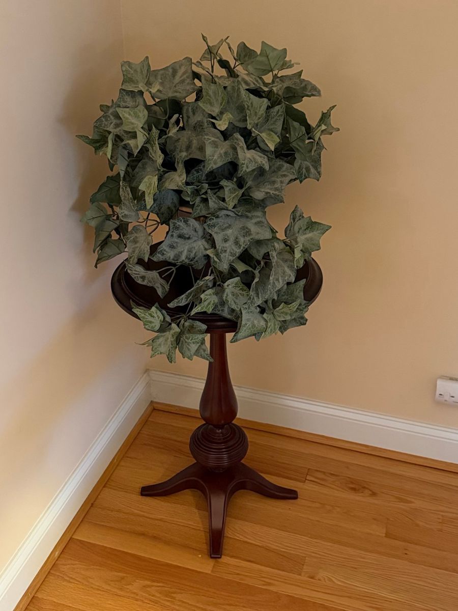 Vintage Wooden Plant Stand with Faux Ivy