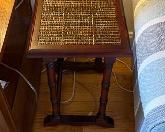 Rattan Top End Table with Faux Bamboo Legs
