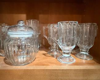 Vintage Fluted Glass Footed Tumblers and Jar Set