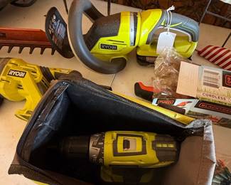 Ryobi 18V ONE+ Cordless Drill and Hedge Trimmer Set with Bag